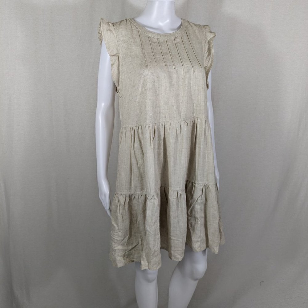 New In Tan Ruffled Babydoll Dress Women's Size Large Brand New with Tags